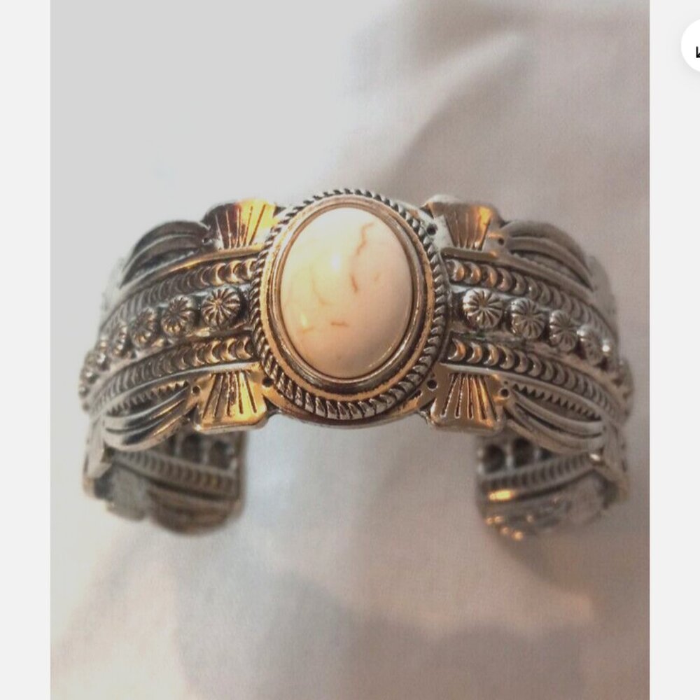 western-style cuff bracelet women’s featuring white faux turquoise stone